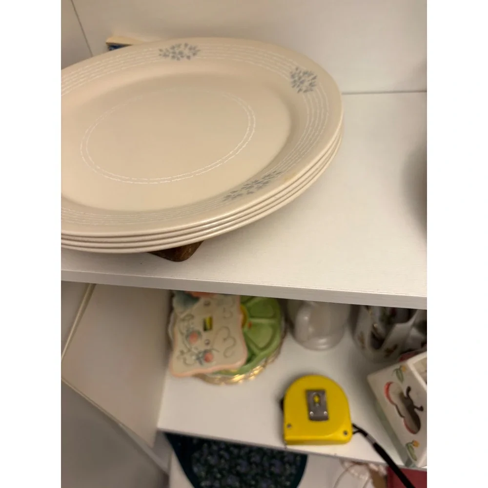 Corelle English Breakfast Dinner Plates Set of 4 Blue Floral Cream Vintage